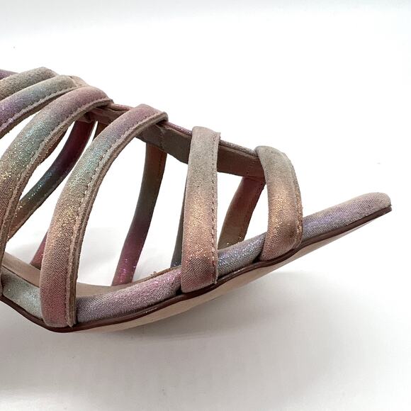 FREE PEOPLE Colette Leather Heels 7.5 Metallic Rainbow Strappy Sandal Cage NEW - Picture 15 of 15